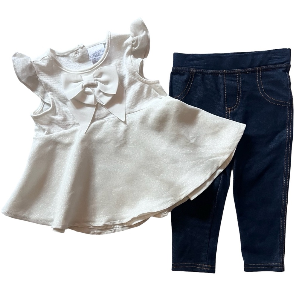 NEW 2 Pc Outfit White Blouse & Jeggings by Heirlooms - Girls Sz 12 Months